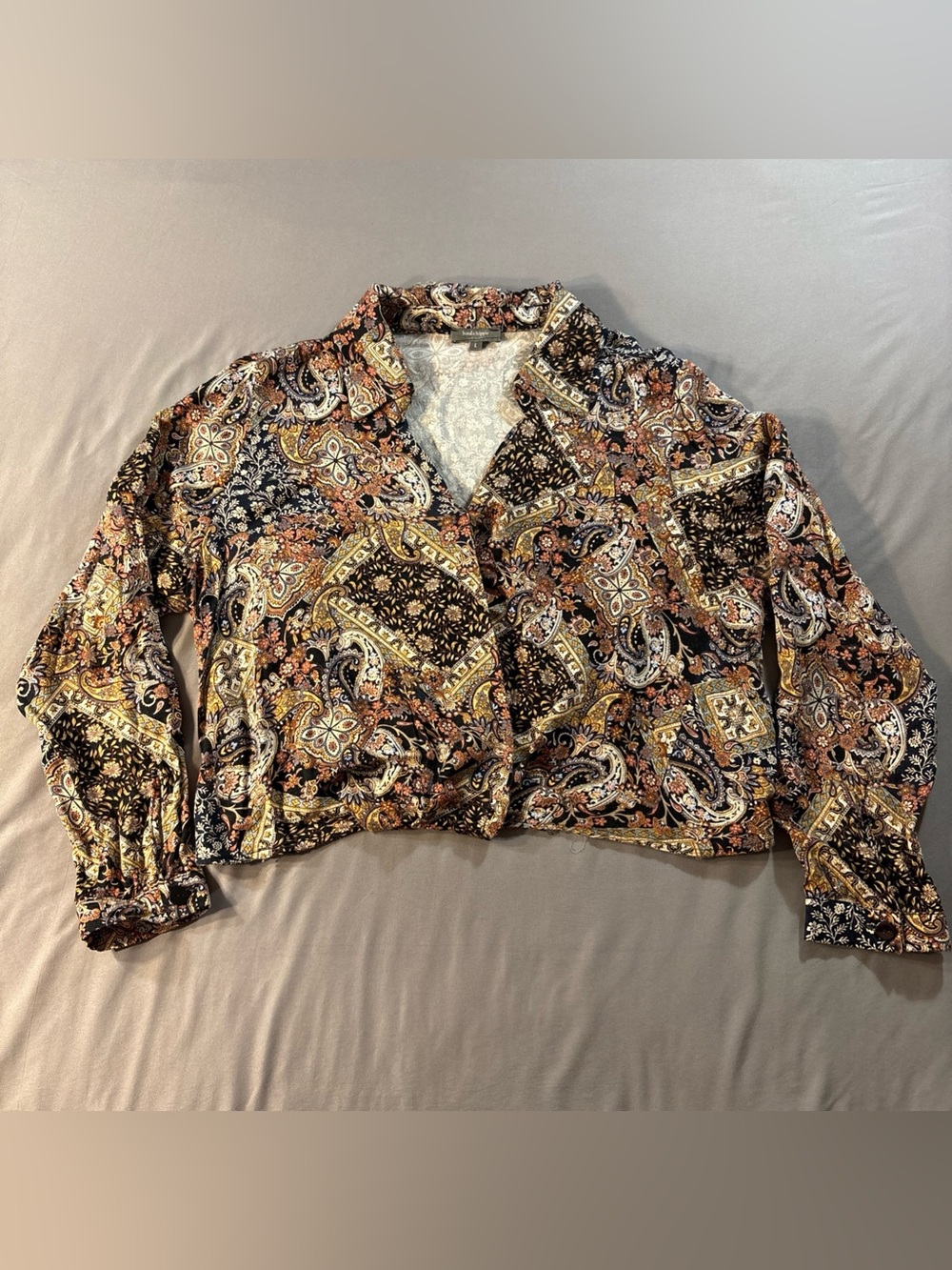 Haute Hippie Paisley Print Blouse Wrap Cropped Boxy Sz L Feminine Festival Fall
